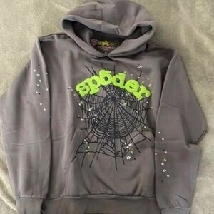 Spyder Gray Hoodie with Neon Green Logo & Web Graphic